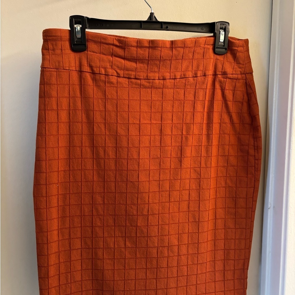 Soho Orange Grid Pencil Skirt